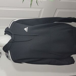 Adidas Front logo White Striped Sleeves Black Sweatshirt Size Small